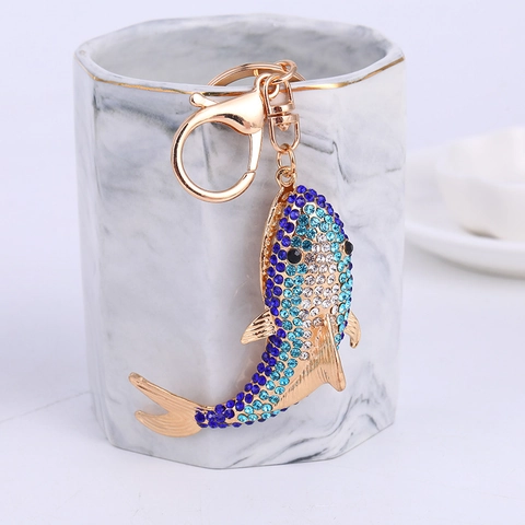 Portachiavi Creativo in Metallo Delfino Squalo Con Strass Blu Sfumati Ciondolo per Borsa in Lega Anello per Chiavi Auto per Donna Bambini