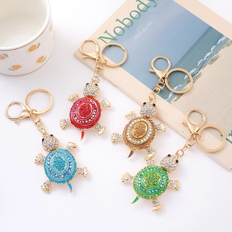 Lussuoso Portachiavi Tartaruga Marina con Strass Ciondolo Animale Oceanico in Lega Dorata per Zaino Borsa Regalo Donna