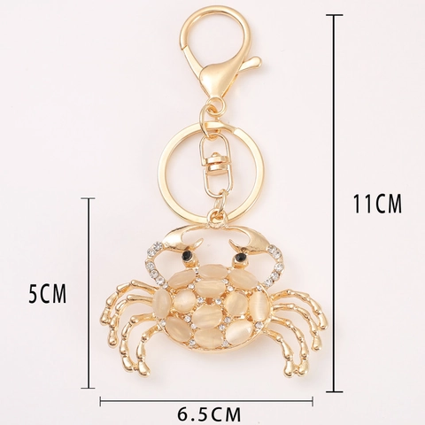 Eleganter Legierung Krabbe Schlüsselanhänger Mit Katzenaugenstein Und Strass Meeresbewohner Taschenanhänger Für Damen Geschenk
