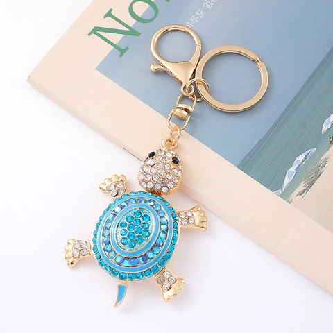 Lussuoso Portachiavi Tartaruga Marina con Strass Ciondolo Animale Oceanico in Lega Dorata per Zaino Borsa Regalo Donna