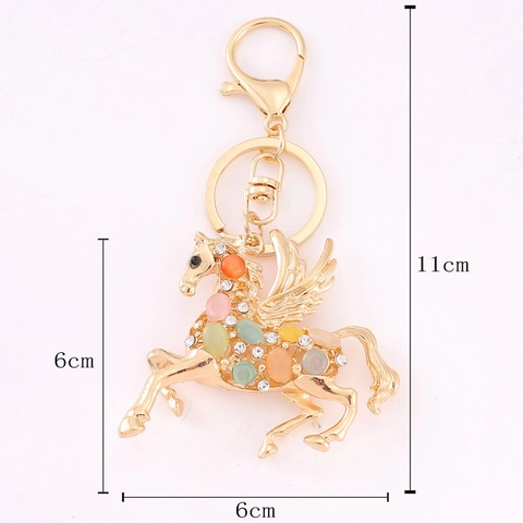 Luxus Pegasus Schlüsselanhänger Zinklegierung Bunter Katzenaugenstein Strass Inlaid Tier Pferd Anhänger Tasche Charm Damen Geschenk
