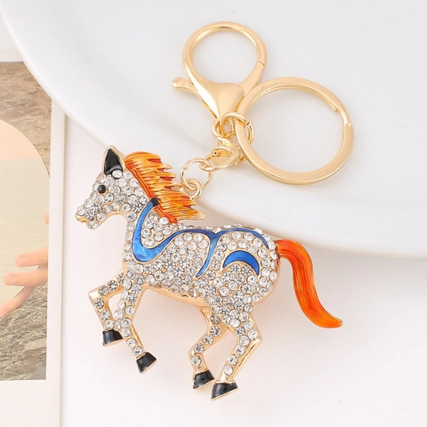 Sparkling Rhinestone Horse Keychain For Women Enamel Animal Bag Charm Zinc Alloy Golden Keychain Birthday Travel Jewelry Gift