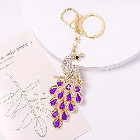 Kristall Strass Pfau Schlüsselanhänger Zinklegierung Tier Tasche Anhänger Zubehör Eleganter Metall Schlüsselring Schmuck Für Damen