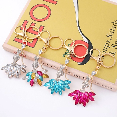 Eleganter Ballerina Tänzerin Schlüsselanhänger Vergoldete Legierung Strass Kristall Dame Anhänger Für Damen Tasche Schmuck Schlüsselring Geschenk