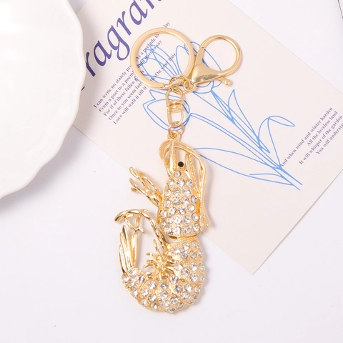 Creative Lobster Shape Rhinestone Keychain Gold Alloy Metal Animal Bag Charm Pendant For Women Car Keys Decoration Gift
