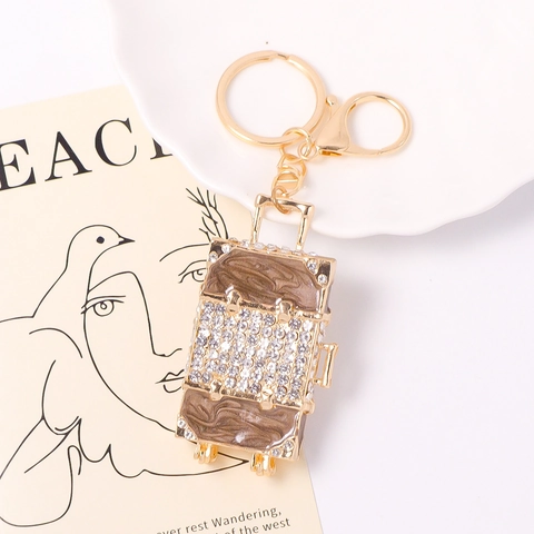 Llavero con Forma de Maleta de Strass Aleación de Zinc Esmalte Incrustado Colgante de Equipaje Adorno de Bolso para Mujer Regalo de Viaje