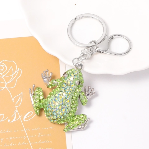 Porte-clés Créatif Grenouille en Strass Scintillants Pendentif Animal en Métal d'Alliage de Zinc Électroplaqué Anneau de Clé Voiture Accessoire Sac pour Cadeau Fête Anniversaire