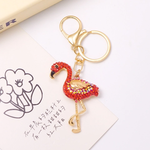 Portachiavi Creativo Fenicottero con Strass Placcato Oro Lega di Zinco Ciondolo per Borsa Donna Regalo di Natale