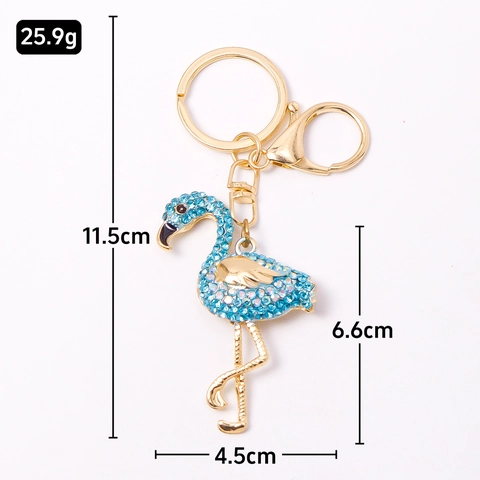 Porte-clés Flamant Rose Créatif en Alliage Strass Anneau de Clé de Voiture Oiseau Rouge Pendentif de Sac Luxe Léger Mode Porte-clés Cadeau