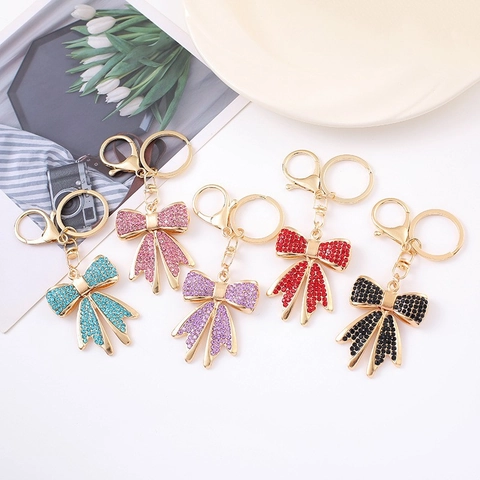 Mode Volledige Strass Strik Vlinder Sleutelhanger Zinklegering Glinsterende Strass Tas Hanger Voor Vrouwen Auto Sleutelhanger Sieraden Cadeau