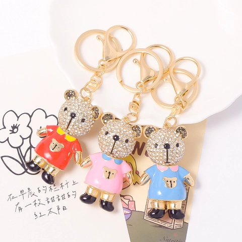 Schattige Tekenfilm Beer Sleutelhanger Strass Emaille Metaal Legering Auto Sleutelhanger Tas Hanger Cadeau Voor Vrouwen