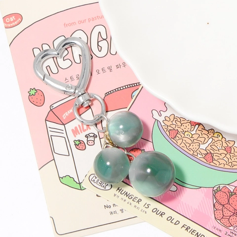Green Marble Pattern Beaded Keychain With Silver Color Zinc Alloy Heart Buckle Cartoon Silhouette Bag Charm Phone Accessories