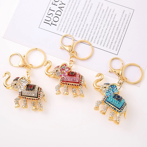 Lussuoso Portachiavi Elefante in Lega di Zinco Con Pendente Animale in Smalto Strass Charm per Borsa Donna Gioielli Regalo