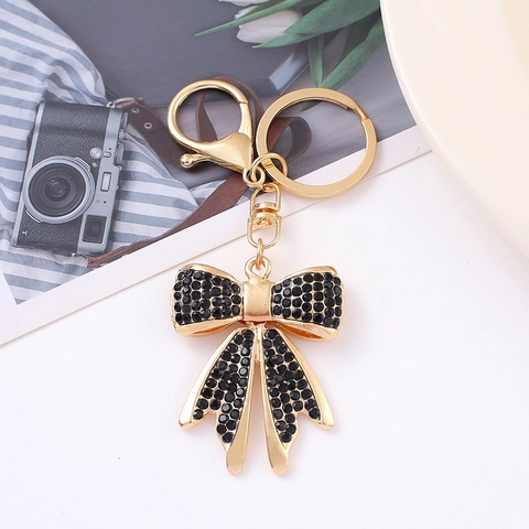 Mode Volledige Strass Strik Vlinder Sleutelhanger Zinklegering Glinsterende Strass Tas Hanger Voor Vrouwen Auto Sleutelhanger Sieraden Cadeau