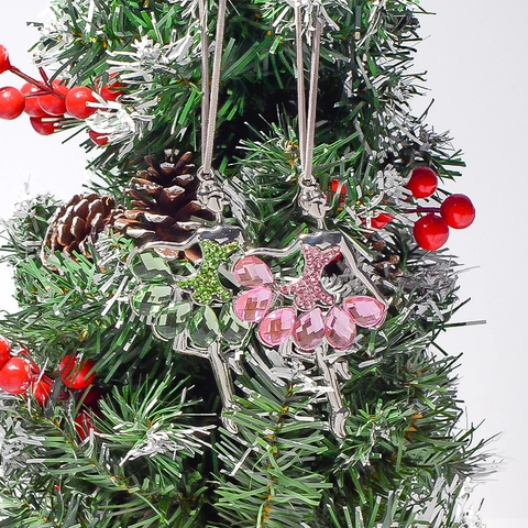 Elegant Alloy Rhinestone Ballerina Hanging Ornament Christmas Tree Decoration Metal Ballet Girl Pendant For Festive Home Decor