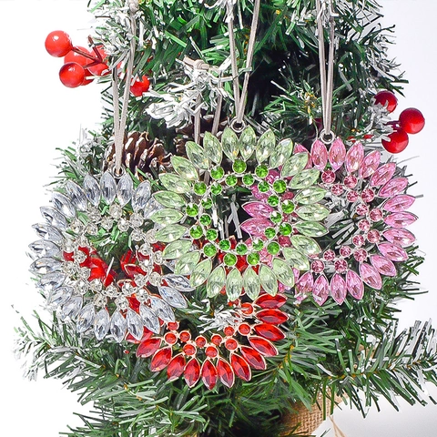 Christmas Crystal Ring Pendant Rhinestone Sun Flower Ornament Alloy Inlaid Christmas Tree Decoration Holiday Gift For Home Car