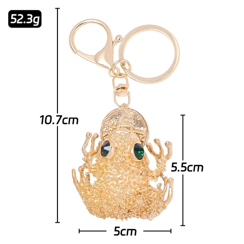 Porte-clés Crapaud de Fortune Chinois en Alliage de Zinc Pendentif Or Avec Yeux en Strass et Fermoir Mousqueton pour Sacs Cadeau