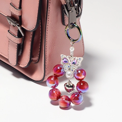 Portachiavi con Perline a Farfalla in Cristallo Ciondolo a Cuore Dolce Charm per Borsa in Lega di Zinco Strass Perline Stellari