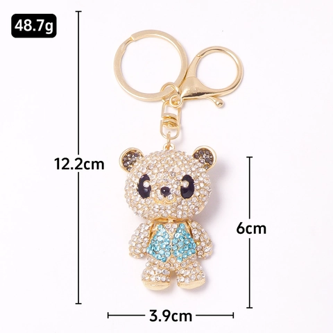 Lussuoso Portachiavi a Forma di Orso Panda con Strass Anello in Metallo Dorato Ciondolo da Borsa Animale Cristallo Regalo di Compleanno Donna