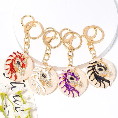 Portachiavi in Metallo Testa di Cavallo di Lusso con Strass e Smalto Ciondolo Animale in Lega di Zinco Accessori per Borse