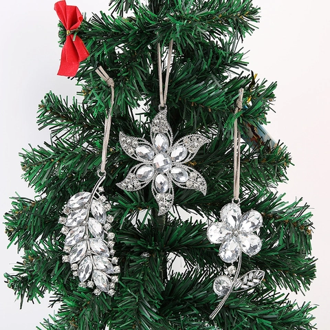 Weihnachts Legierung Strass Schneeflocke Blatt Blume Hängeornament Metall Kristall Anhänger Für Weihnachtsbaum Dekor