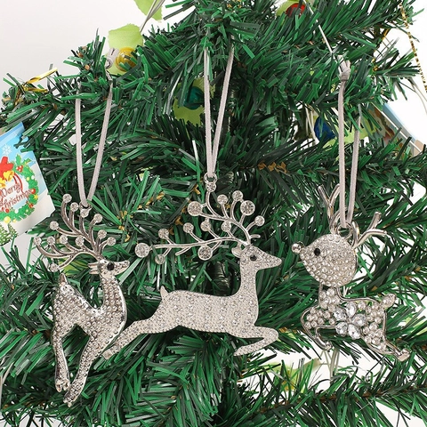 Ornement Suspendu de Noël Renne Alliage Strass Pendentif Élan pour Sapin de Noël Fête Décoration de Plafond Maison