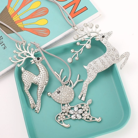 Ornement Suspendu de Noël Renne Alliage Strass Pendentif Élan pour Sapin de Noël Fête Décoration de Plafond Maison