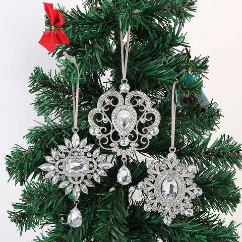 Christmas Snowflake Heart Rhinestone Metal Hanging Pendant Silver Alloy Crystal Christmas Tree Ornament Home Window Decor