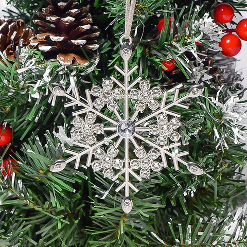 Glittering Rhinestone Alloy Christmas Hanging Ornament Snowflake Hollow Star Shape Festive Xmas Tree Holiday Decoration
