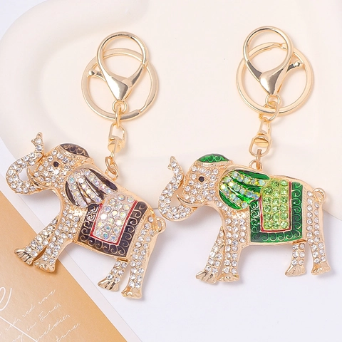 Exquisite Elephant Keychain Zinc Alloy Rhinestone Enamel Elephant Car Keyring Bag Pendant Jewelry For Women Accessories