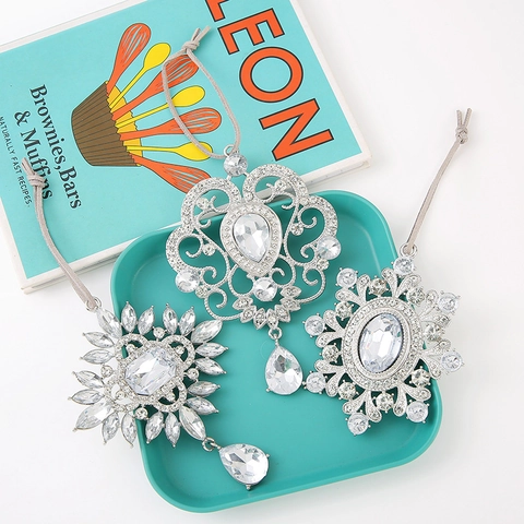 Christmas Snowflake Heart Rhinestone Metal Hanging Pendant Silver Alloy Crystal Christmas Tree Ornament Home Window Decor