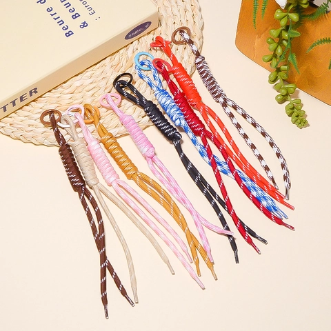 Ins Style Woven Paracord Keychain Zinc Alloy Ring Bag Charm For Backpack Handbag Pendant Accessory Handcrafted Rope Key Ring