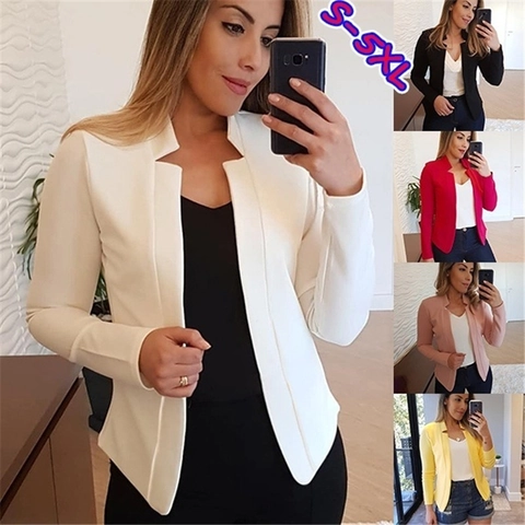Women's Casual Slim Fit Blazer Jacket Open Front Solid Color Long Sleeve Professional Office Suit Outerwear Plus Size