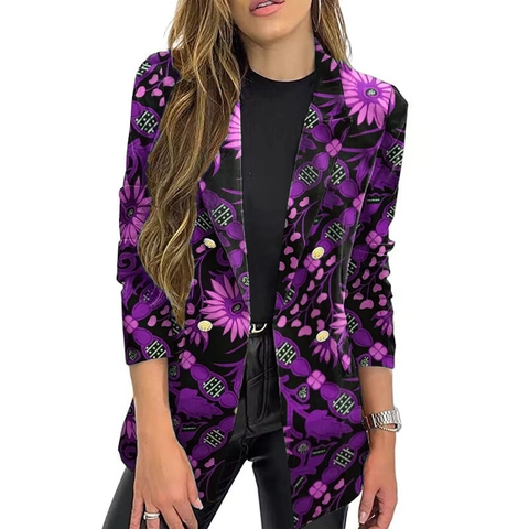 Blazer da Donna a Maniche Lunghe con Stampa Floreale Vintage Rever Monopetto Giacca da Abito Casual Autunno Inverno Moda Ufficio
