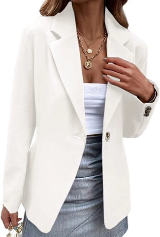 Chaqueta Blazer Ajustada para Mujer Solapa de Muesca Un Solo Botón Manga Larga Color Sólido Oficina Elegante Casual Ropa Exterior Top