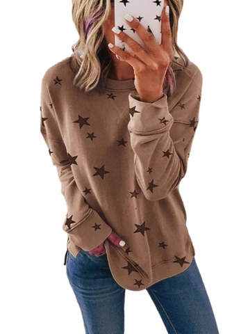 Women's Loose Casual Long Sleeve Sweatshirt Round Neck Star Printed Pullover Top Fall Winter Plus Size Fashion Apparel