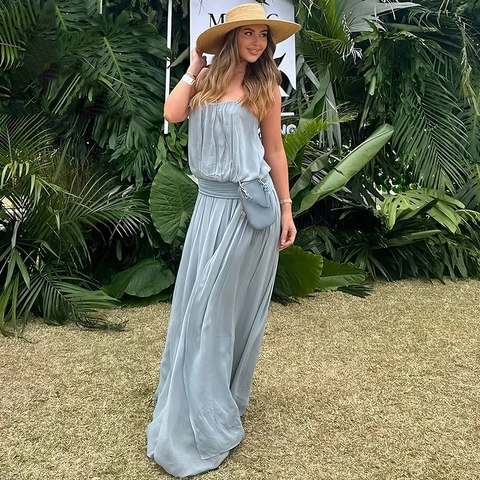 Women Sexy Mesh Slip Maxi Dress High Slit Ruched Waist Solid Color Elegant Long Dress For Summer Party Vacation