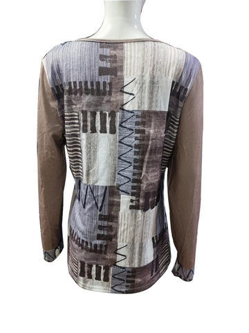 Dames V-hals Vetersluiting Geometrische Print Lange Mouw T-shirt Etnisch Vintage Tribal Patroon Polyester Pullover Tops