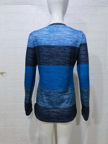 T-Shirt à Manches Longues à Rayures Color Block pour Femme Col Rond Haut avec Boutons sur l'Épaule Polyester Doux Automne