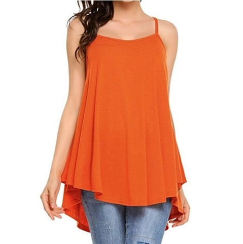 Women Casual Camisole Top Thin Strap Loose Fit Irregular High-Low Hem Summer Solid Color Sleeveless Longline Tank Top