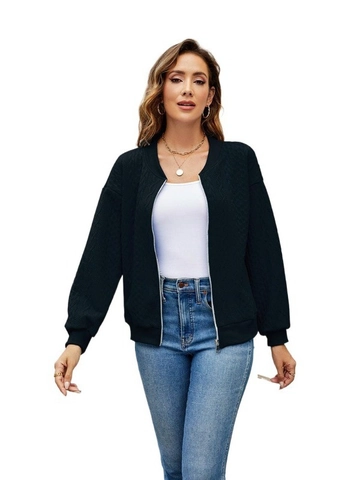 Damen Casual Reißverschluss Texturierte Zopfstrick Jacke Langarm Einfarbig Sweatshirt Outerwear Für Herbst Winter
