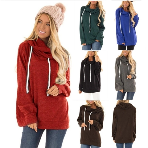 Sudadera con Capucha Cuello Desbocado Mujer Casual Cordón Manga Larga Color Sólido Ajuste Suelto Pullover Streetwear Top Otoño