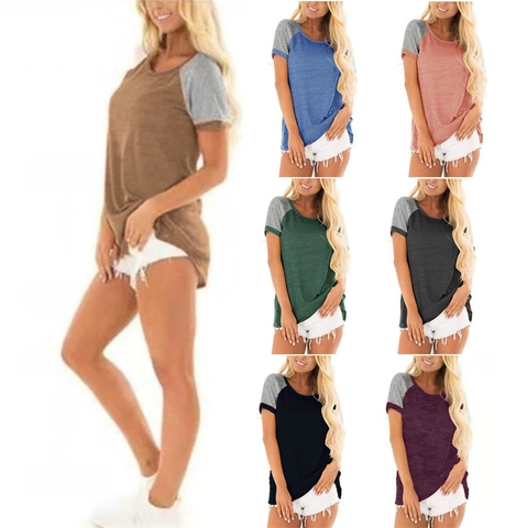 Γυναικείο Casual Color Block T-Shirt Μανίκι Ραγκλάν Στρογγυλή Λαιμόκοψη Κοντό Μανίκι Βαμβάκι Cupro Top Streetwear