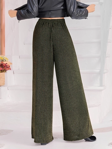 Pantaloni da Donna a Vita Alta Gamba Larga Eleganti Trama Pieghettata Con Laccio in Vita Pantaloni Casual Comodi
