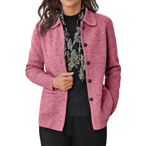 Damen Casual Revers Knöpfe Langarm Hemd Einfarbig Gebürstet Polyester Top Mit Taschen Lässige Bluse