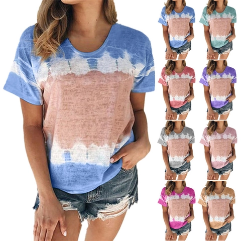Γυναικείο Casual Καλοκαιρινό T-Shirt με Tie Dye Σχέδιο Στρογγυλή Λαιμόκοψη Κοντό Μανίκι Χαλαρή Εφαρμογή Μείγμα Βαμβακιού