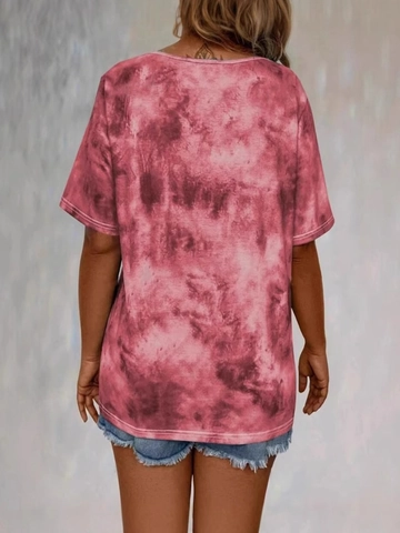 Γυναικείο Καλοκαιρινό Casual Tie-dye T-Shirt Λαιμόκοψη V Κορδόνια Κοντό Μανίκι Αντίθεση Χρωμάτων Μόδα Τοπ