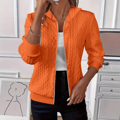 Dames Casual Zip Up Hooded Sweatshirt Kabelgebreid Jasje Effen Kleur Lange Mouw Trekkoord Herfst Winter Bovenkleding Top