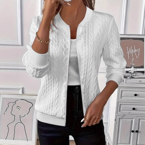 Giacca da Donna Casual in Maglia a Trecce con Cerniera Manica Lunga Colletto in Piedi Tinta Unita Cappotto Caldo Autunno