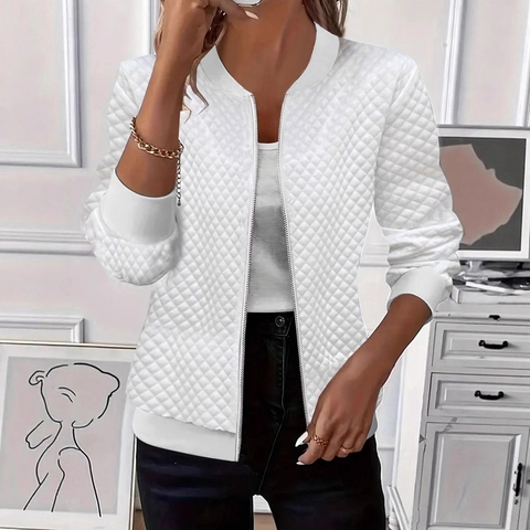Giacca Trapuntata Casual da Donna Tinta Unita Motivo a Rombi Cerniera Manica Lunga Bomber Giacca Calda Vestibilità Larga Capispalla per Autunno Inverno